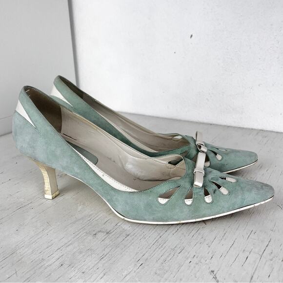 Gianni Bini Adrianne seafoam white pointed toe suede heels size 8 - Picture 2 of 14